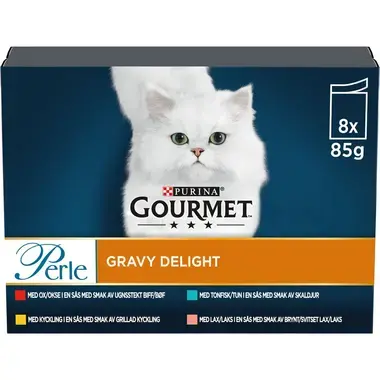 GOURMET® Perle Gravy Delight med Kyckling, Ox, Lax & Tonfisk