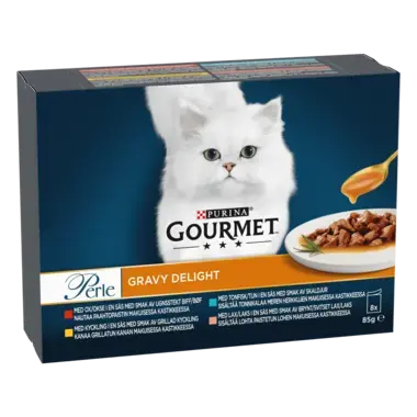 GOURMET® Perle Gravy Delight med Kyckling, Ox, Lax & Tonfisk